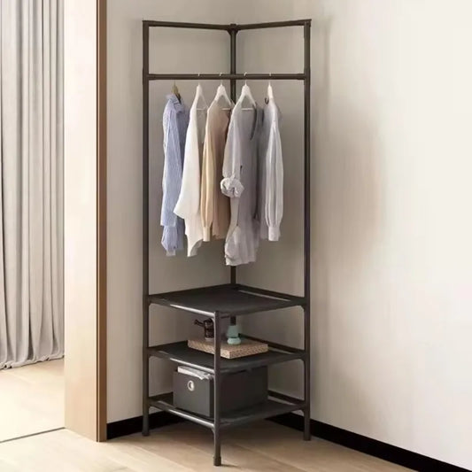 Versatile Floor Corner Rack Clothes Rack Multi-Layer Hanging Rod Anti-toppling Shoes Shelf Clothes Organization Rack Household