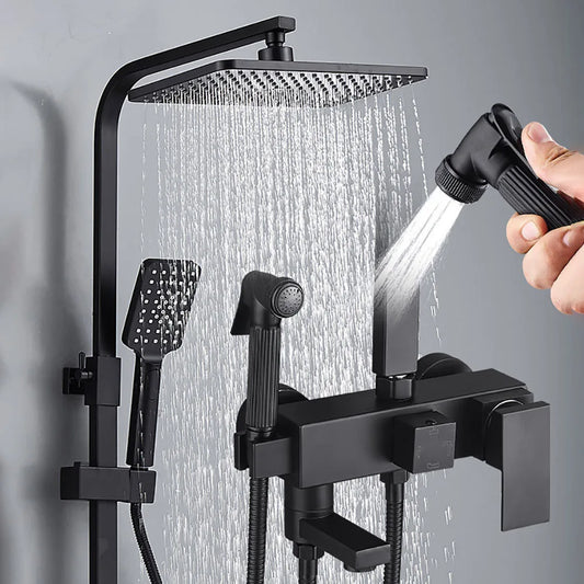 Black/Chrome Brass Shower Faucet Bathroom Shower Mixer Crane Rainfall Shower Set  For Bathroom