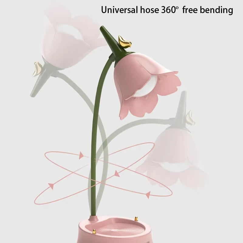 Pink Flower Cute Lamp LED Desk Lamp Table Light Adjustable Touch Rechargeable Battery Night Light for  Dorm Reading Table Light