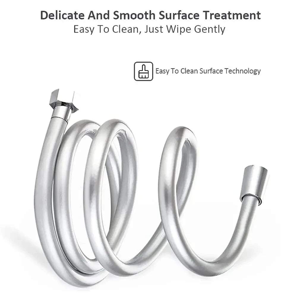 High Pressure Silver/Black Smooth PVC Bathroom Shower Hose 360° Rotation Flexible Hand Held Shower Head