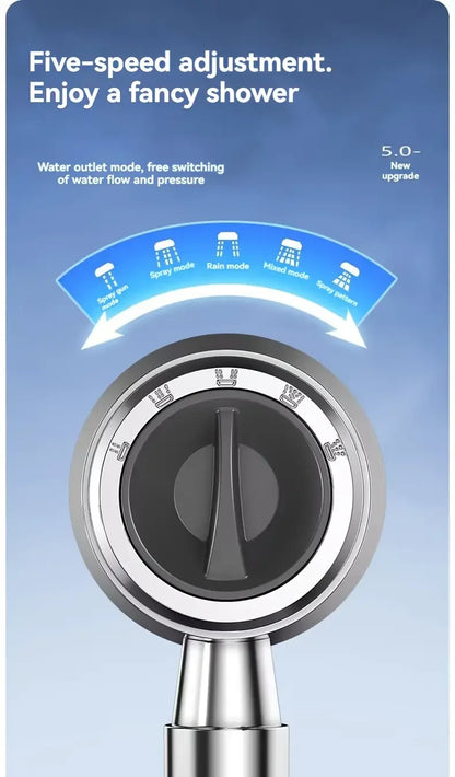 New High Pressure Water Saving Filter Shower Head 5 Modes Handheld Shower Head One Button Stop Bathroom Accessories Set