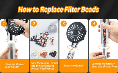 5-speed Water Adjustment Filter Shower Head High Pressure Negative Ion Hard Water Softening Shower Head Set