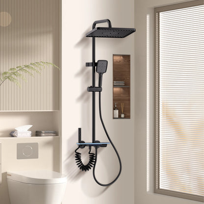 Smart Digital Display Shower System: LED Temperature Display, Copper Mixer Valve, Tempered Glass Panel & Rainfall Shower Set