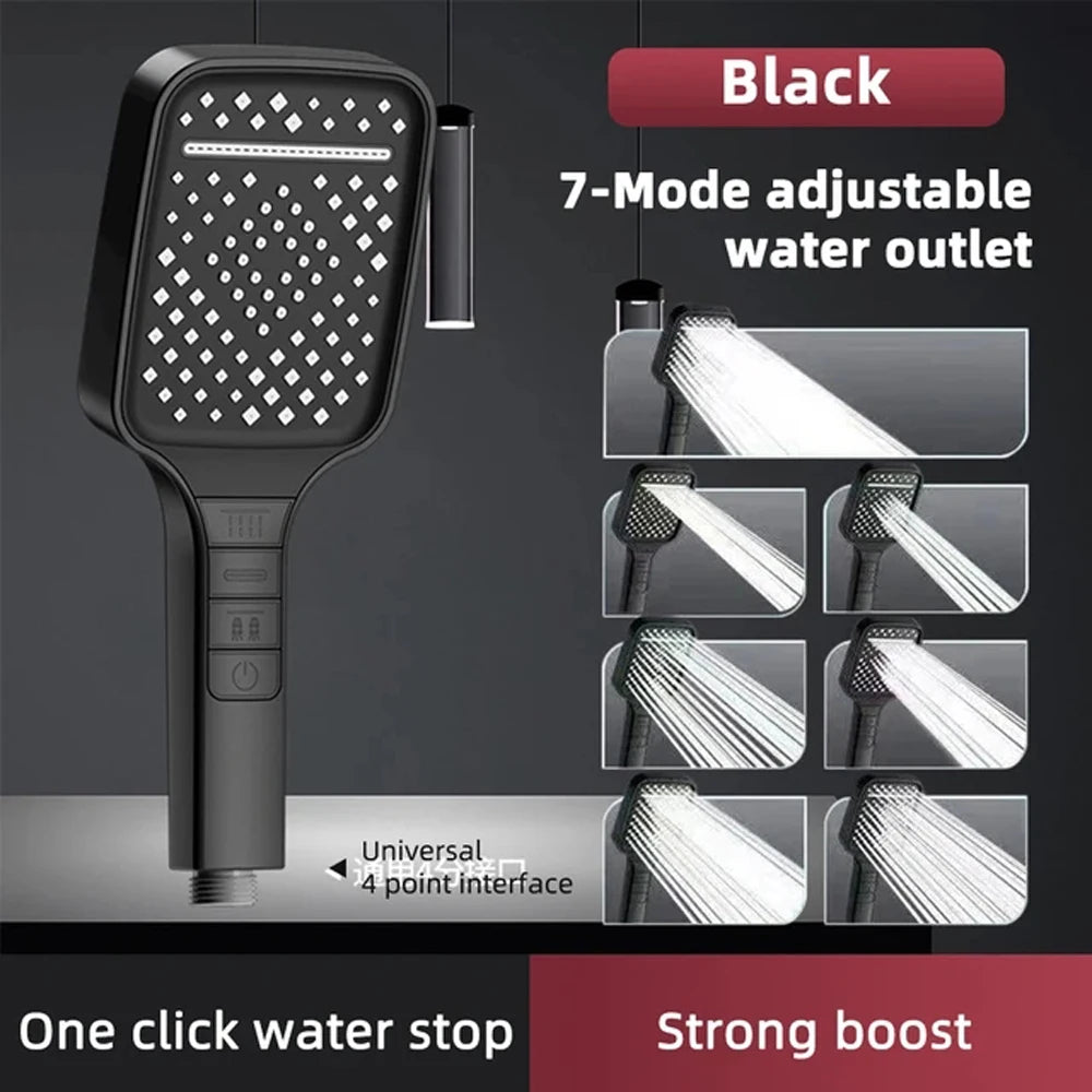 7 Modes Large Shower Head Adjustable One Key Stop Bathroom High-pressure Water-saving Shower Mixer Nozzles Bathroom Accessories