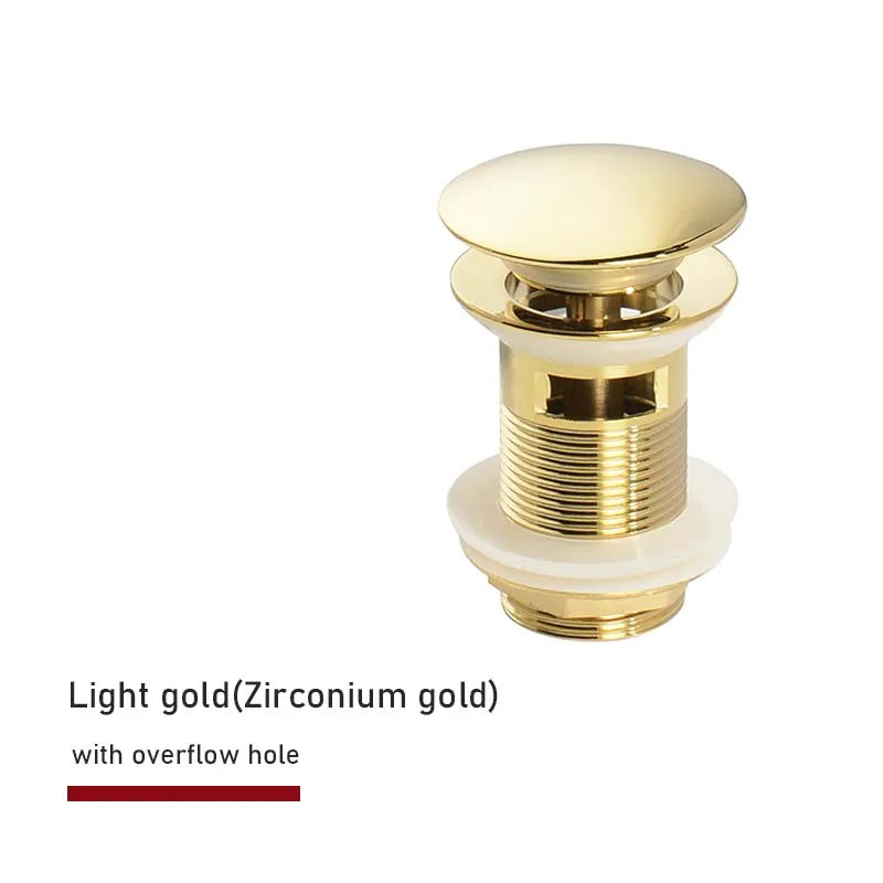 Bathroom Sink Push Down Pop Up Stopper Drain in Brushed Gold,Matt Black,White,Rose Gold,Gold,Chrome Washbasin Accessoires