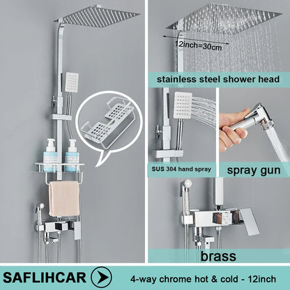 Black/Chrome Brass Shower Faucet Bathroom Shower Mixer Crane Rainfall Shower Set  For Bathroom