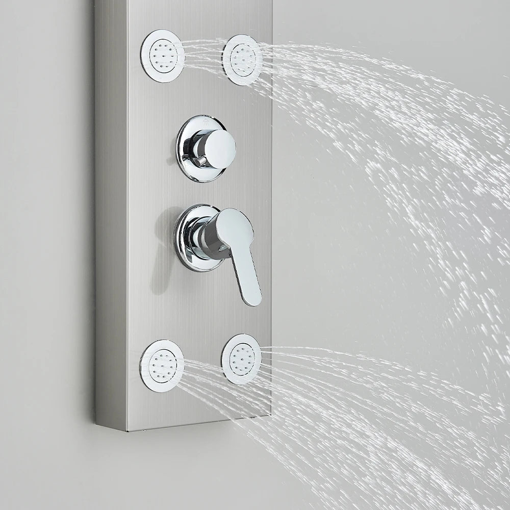 Brushed Nickel Shower Panel Column Rain&Waterfall Shower Head  Massage Jets Hot and Cold Mixer Tap Bathroom Shower Faucet