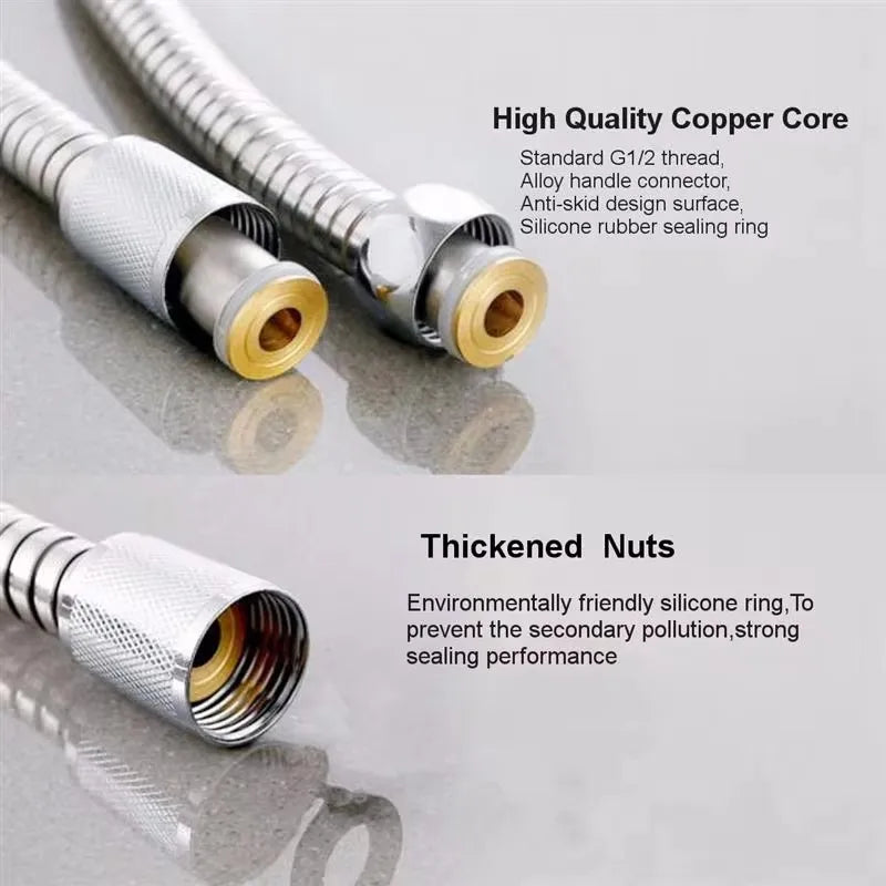 Golden 1.5m/2m/3m G1/2'' Flexible Shower Hose High Pressure Explosion-proof Stainless Steel Bathroom Shower Head Extension Pipe