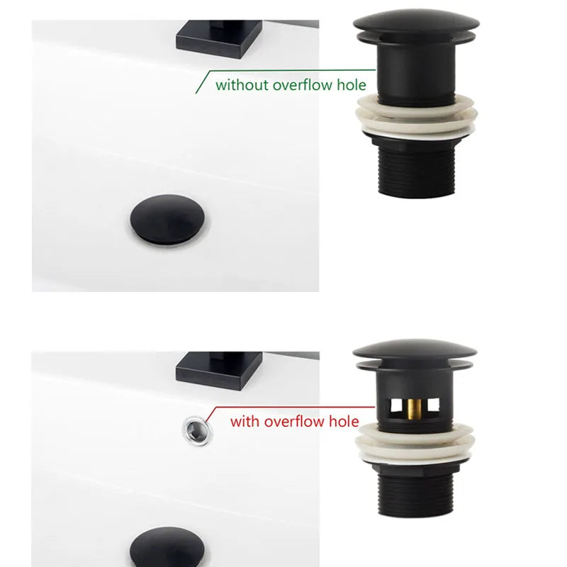 Bathroom Sink Push Down Pop Up Stopper Drain in Brushed Gold,Matt Black,White,Rose Gold,Gold,Chrome Washbasin Accessoires