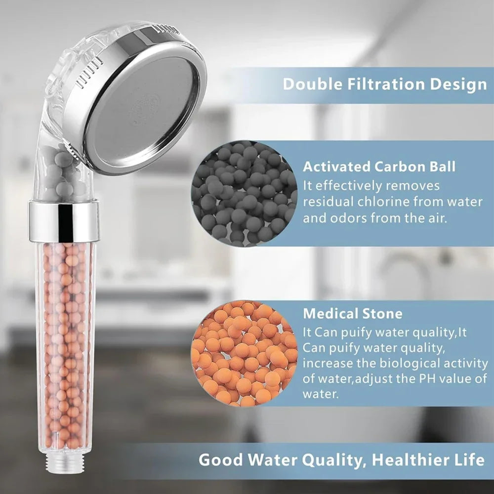 1PC ABS Filtered Shower Head Anti Limestone High-Pressure Water Saving Handheld Clear Showerheads with Filter Beads for Bathroom