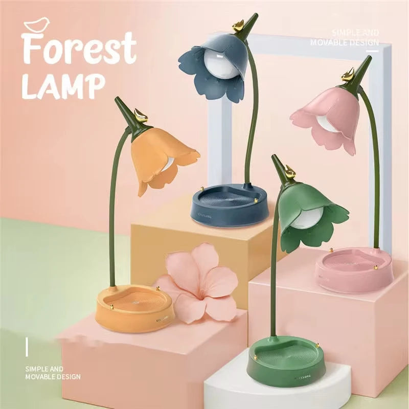 Pink Flower Cute Lamp LED Desk Lamp Table Light Adjustable Touch Rechargeable Battery Night Light for  Dorm Reading Table Light