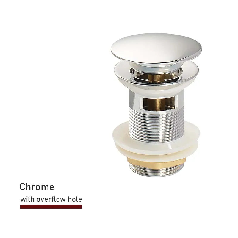 Bathroom Sink Push Down Pop Up Stopper Drain in Brushed Gold,Matt Black,White,Rose Gold,Gold,Chrome Washbasin Accessoires