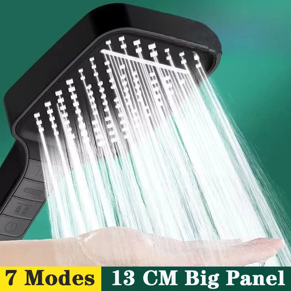 7 Modes Large Shower Head Adjustable One Key Stop Bathroom High-pressure Water-saving Shower Mixer Nozzles Bathroom Accessories