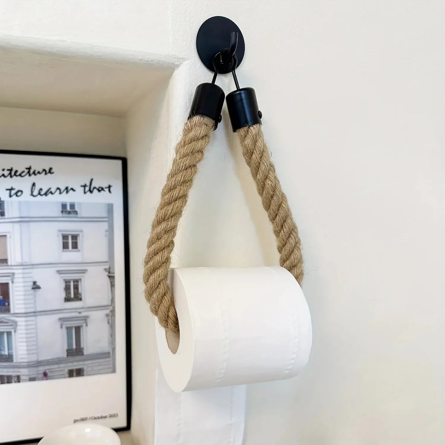 Retro Hemp RopeToilet Roll Paper Holders Punchless Wall Mounted Rack Washroom Decor Tissue Holder Bathroom Storage Accessories