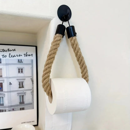 Retro Hemp RopeToilet Roll Paper Holders Punchless Wall Mounted Rack Washroom Decor Tissue Holder Bathroom Storage Accessories