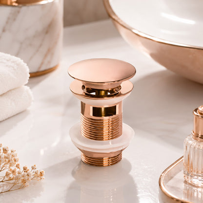 Bathroom Sink Push Down Pop Up Stopper Drain in Brushed Gold,Matt Black,White,Rose Gold,Gold,Chrome Washbasin Accessoires