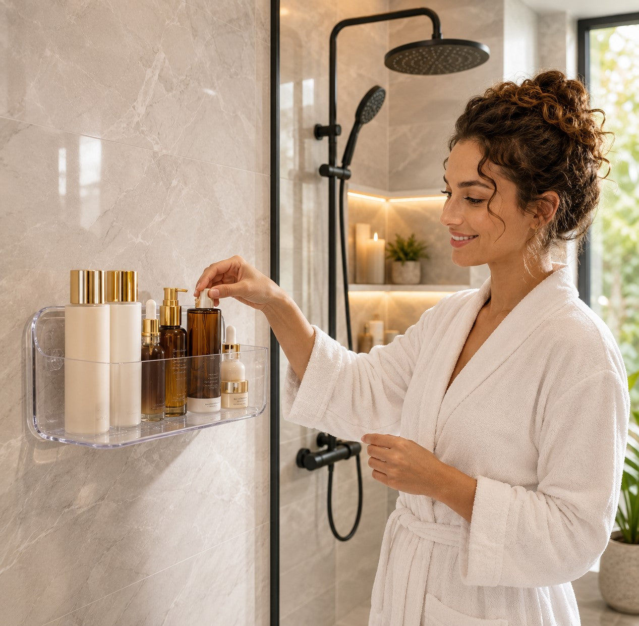 Étagère de salle de bain transparente fixée au mur